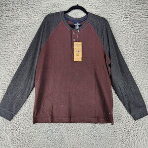 Tailor Vintage Shirt Mens Large Red Gray Long Sleeve Henley *NWT*